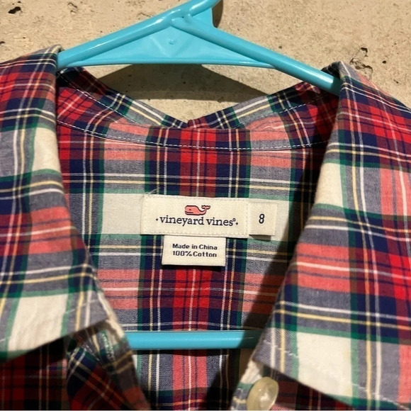 Vineyard Vines Women's Shirt Sz 8 Red White Plaid Long Sleeve Button Front - Picture 3 of 7